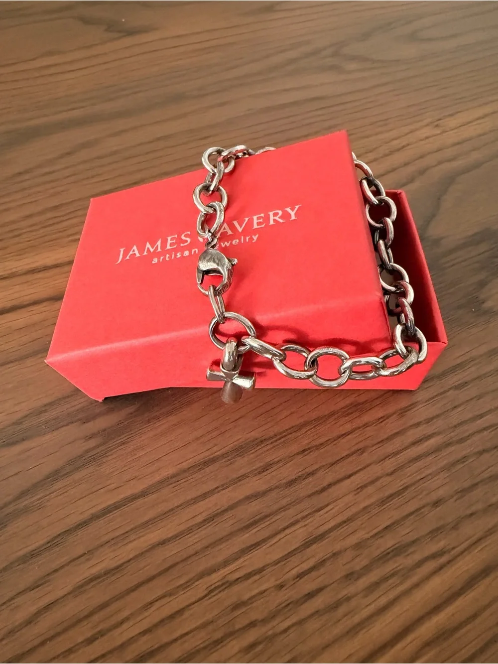 James Avery Silver St. Teresa Cross Charm Bracelet with Polished Links - Picture 2 of 3